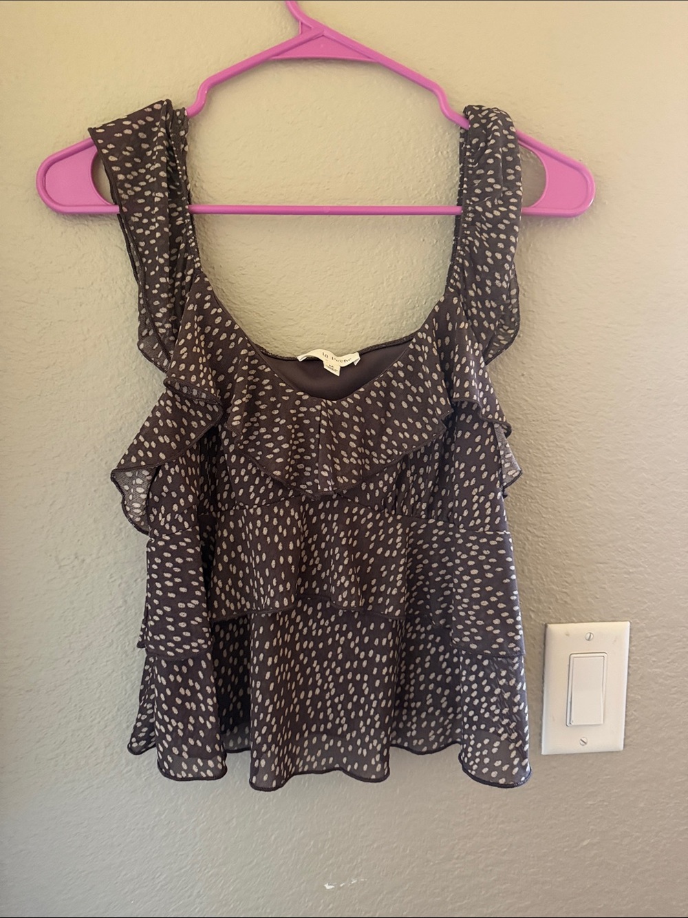 Women’s Ruffled Tiered Tank Top in Charcoal Dot